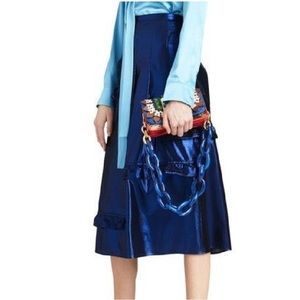 Burberry silk vibrant navy metallic blue ruffled midi skirt